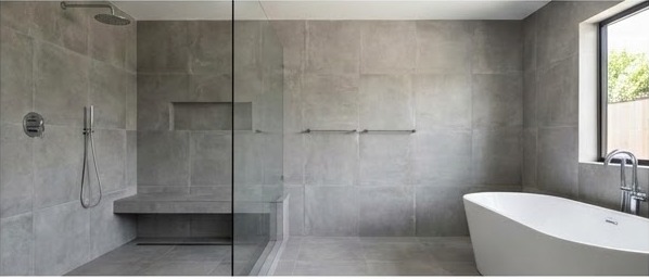 Modern walk-in shower and freestanding bath