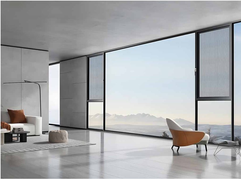 Tilt and turn casement windows in a modern living room