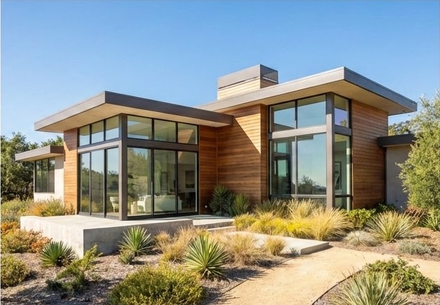 Completed steel-framed modern home
