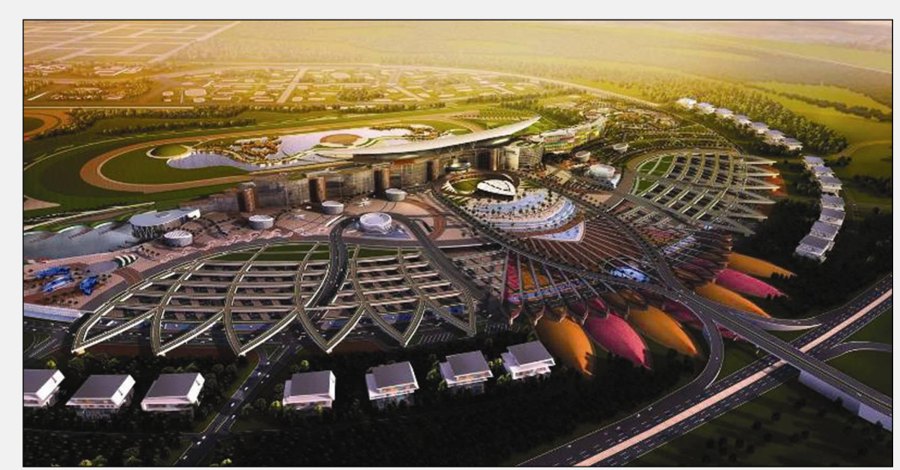 Aerial rendering of a landmark long-span roof complex