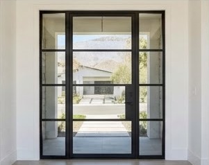 Glazed steel-frame entry door