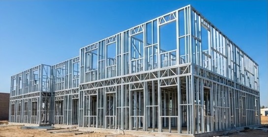 Light gauge steel framed building under construction