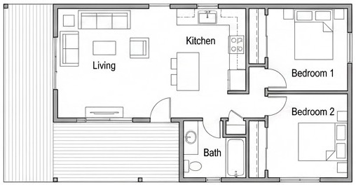 Floor plan of 517 sq ft modular home