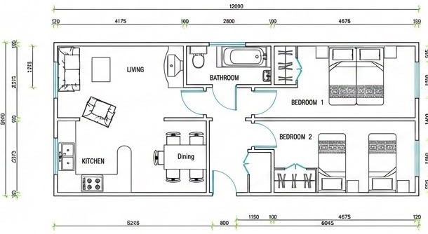 Floor plan of 663 sq ft affordable housing unit