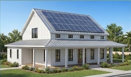 Farmhouse with metal roof