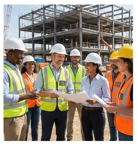 ForeverPure construction team reviewing plans on site